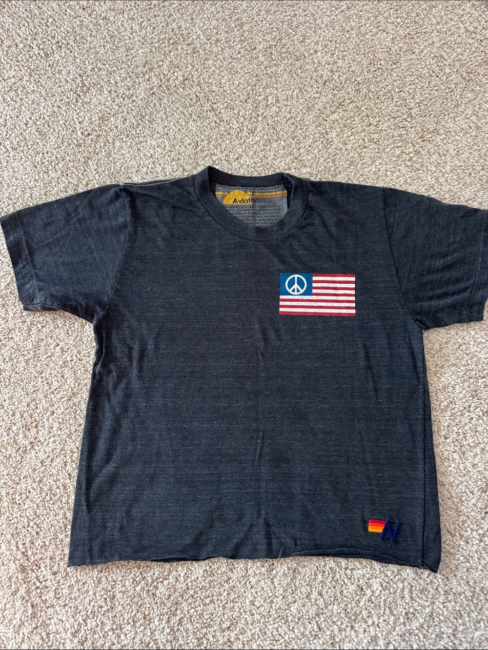 Aviator Nation cropped t-shirt with American Flag and peace sign